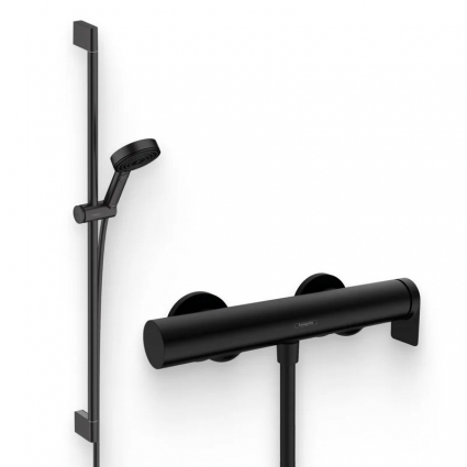 Душевой комплект Смеситель для душа Hansgrohe Vivenis 75620670 + Гарнитур Pulsify Relaxation 24170670 цвет черный, штанга 7.1 см