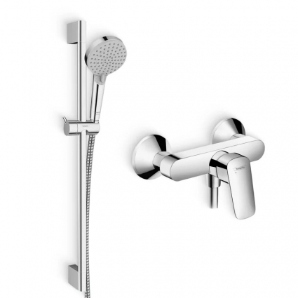 Душевой комплект Смеситель для душа Hansgrohe Logis 71600000 + Гарнитур Vernis Blend 26275000 хром, штанга 11 см