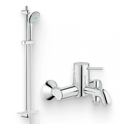 Душевой комплект Смеситель Grohe BauClassic 32865000 + Гарнитур Euphoria 27226001 хром,  в современном стиле