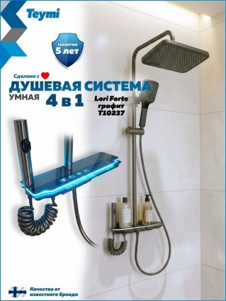 Душевая стойка Teymi Lori Forte T10237 графит штанга 105 см, шланг силиконовый 150 см