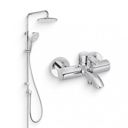Душевой комплект Смеситель Kludi Bozz 386910576 + Стойка Freshline 6709005-00 хром,  в современном стиле