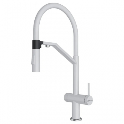Смеситель для кухни Paulmark Zender Ze213155-WH с гибким изливом, белый матовый, однорычажный