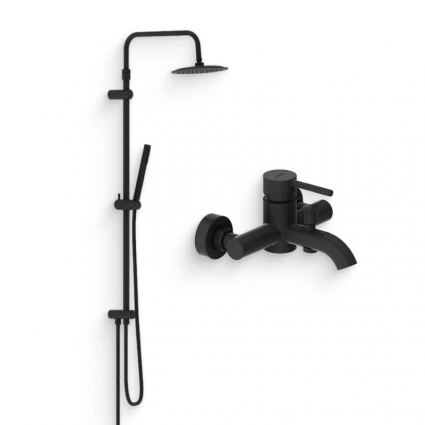 Душевой комплект Смеситель Damixa Scandinavian Pure 361000300 + Стойка 936000300 цвет черный,  в современном стиле