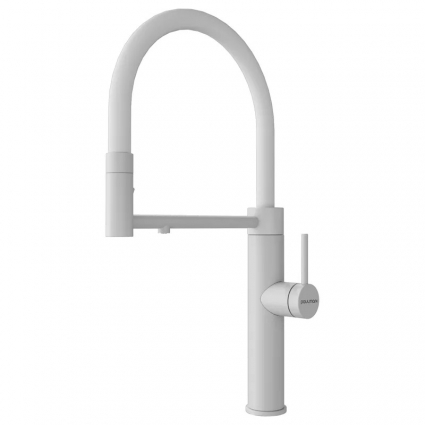 Смеситель для кухни Paulmark Ganymede Ga213199-WH с гибким изливом, белый матовый, однорычажный