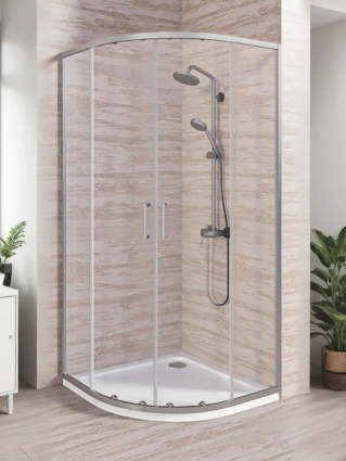 Душевой уголок Good Door Lite R-100-C-CH 100х100 см, профиль глянцевый хром, стекло прозрачное, четверть круга, двери раздвижные