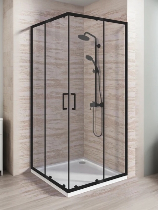 Душевой уголок Good Door Lite CR-100-C-B 100х100 см, профиль матовый черный, стекло прозрачное, квадратный, двери раздвижные