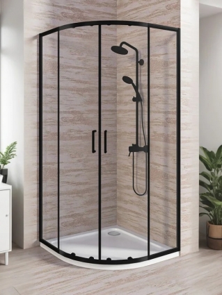 Душевой уголок Good Door Lite R-90-C-B 90х90 см, профиль матовый черный, стекло прозрачное, четверть круга, двери раздвижные