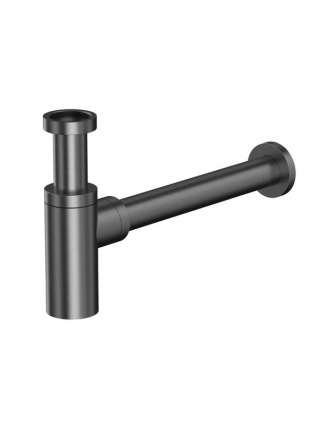 Сифон для раковины WHITECROSS A186 A186GM 32 мм, бутылочный, оружейная сталь, черный, выпуск боковой
