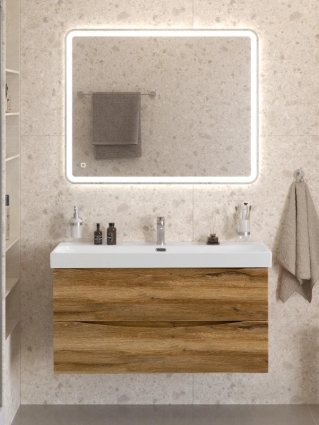 Мебель для ванной комнаты BelBagno Marino-cer-n 100 подвесная, rovere rustico, раковина BB-8078-100, матовая, с ящиками