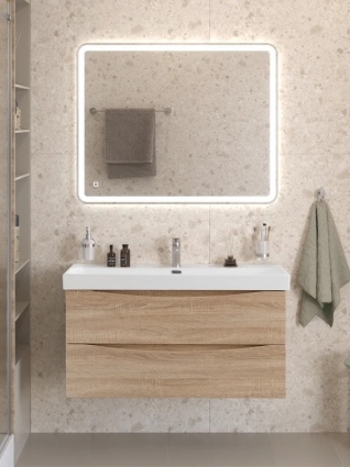Мебель для ванной комнаты BelBagno Marino-cer-n 100 подвесная, rovere bianco, раковина BB-8078-100, матовая, с ящиками