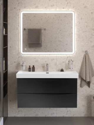 Мебель для ванной комнаты BelBagno Marino-cer-n 100 подвесная, nero lucido, раковина BB-8078-100, с ящиками, с доводчиками