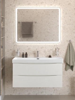 Мебель для ванной комнаты BelBagno Marino-cer-n 100 подвесная, bianco lucido, раковина BB-8078-100, глянцевая, с ящиками