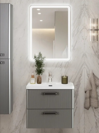 Мебель для ванной комнаты BelBagno Due 60 ручки матовый темный никель, сатин, подвесная, с ящиками