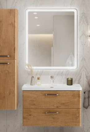 Мебель для ванной комнаты BelBagno Due 80 ручки матовый атласный никель, rovere nature, подвесная, с ящиками