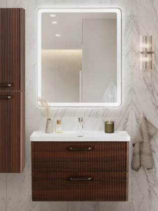Мебель для ванной комнаты BelBagno Due 80 ручки матовый темный никель, noce, подвесная, с ящиками