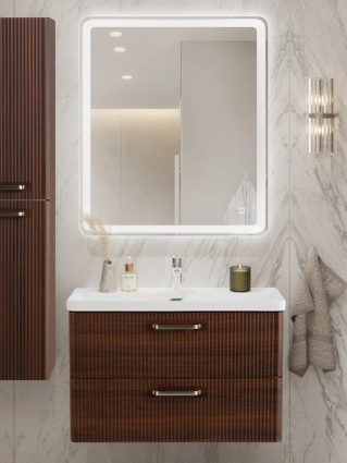 Мебель для ванной комнаты BelBagno Due 80 ручки матовый атласный никель, noce, подвесная, с ящиками