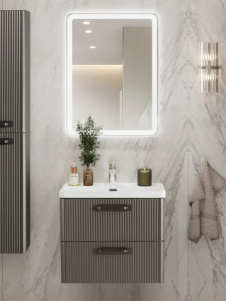 Мебель для ванной комнаты BelBagno Due 60 ручки матовый темный никель, оружейная сталь, подвесная, с ящиками