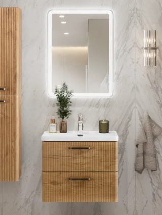 Мебель для ванной комнаты BelBagno Due 50 ручки матовый темный никель, rovere nature, подвесная, с ящиками