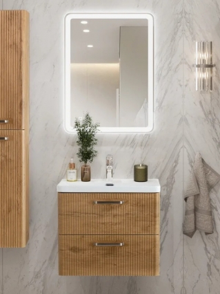 Мебель для ванной комнаты BelBagno Due 50 ручки матовый атласный никель, rovere nature, подвесная, с ящиками