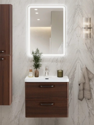 Мебель для ванной комнаты BelBagno Due 50 ручки матовый темный никель, noce, подвесная, с ящиками