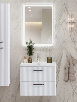 Мебель для ванной комнаты BelBagno Due 50 ручки матовый темный никель, bianco lucido, подвесная, глянцевая