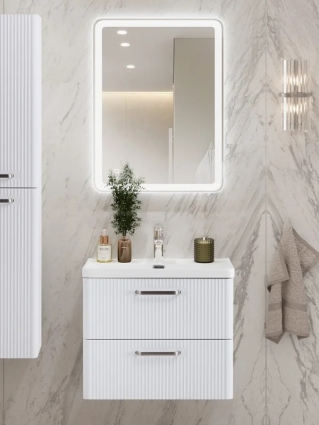 Мебель для ванной комнаты BelBagno Due 50 ручки матовый атласный никель, bianco lucido, подвесная, глянцевая