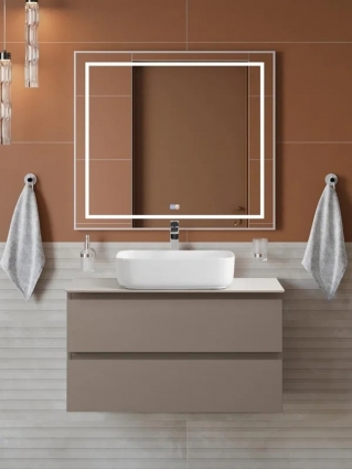 Мебель для ванной комнаты BelBagno Kraft 90 подвесная, матовая бежевая, столешница kep-90-bo, раковина BB1304, с ящиками