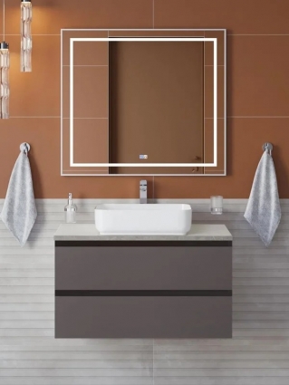 Мебель для ванной комнаты BelBagno Kraft 80 подвесная, матовая темно-серая, столешница kep-80-mgl, раковина BB1304, с ящиками