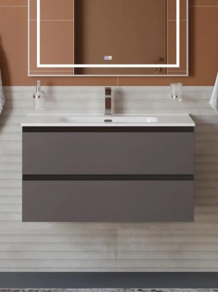 Тумба под раковину без столешницы BelBagno Kraft 80 подвесная, матовая темно-серая, с ящиками