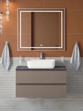 Мебель для ванной комнаты BelBagno Kraft 80 подвесная, матовая бежевая, столешница kep-80-grn, раковина BB1304, с ящиками