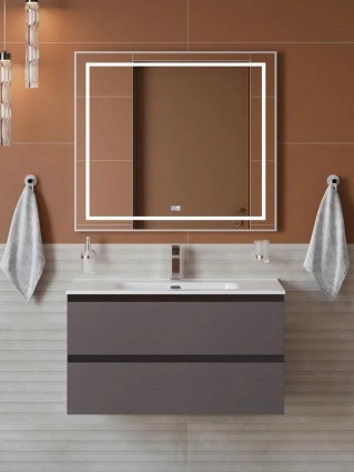 Мебель для ванной комнаты BelBagno Kraft 80 подвесная, матовая темно-серая, раковина bb800etl, с ящиками