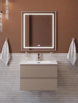 Мебель для ванной комнаты BelBagno Kraft 70 подвесная, матовая бежевая, раковина bb-8099-70, с ящиками