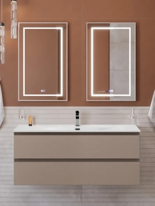 Мебель для ванной комнаты BelBagno Kraft 120 подвесная, матовая бежевая, раковина bb-8099-120, с ящиками