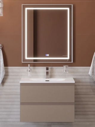 Мебель для ванной комнаты BelBagno Kraft 60 подвесная, матовая бежевая, раковина bb-8099-60, с ящиками