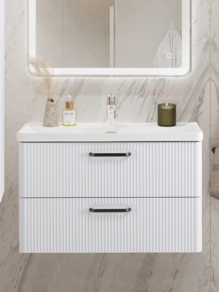 Тумба с раковиной BelBagno Due 80 ручки матовый темный никель, bianco lucido, подвесная, глянцевая