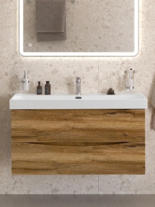 Тумба с раковиной BelBagno Marino-cer-n 100 подвесная, rovere rustico, раковина BB-8078-100, матовая, с ящиками