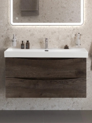 Тумба с раковиной BelBagno Marino-cer-n 100 подвесная, rovere nature grigio, раковина BB-8078-100, матовая, с ящиками