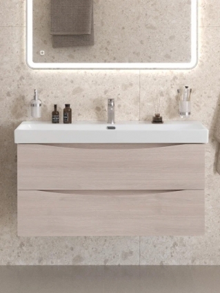 Тумба с раковиной BelBagno Marino-cer-n 100 подвесная, rovere grigio, раковина BB-8078-100, матовая, с ящиками