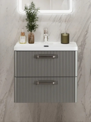 Тумба с раковиной BelBagno Due 60 ручки матовый атласный никель, сатин, подвесная, с ящиками