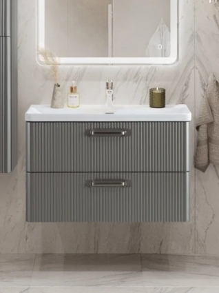 Тумба с раковиной BelBagno Due 80 ручки матовый атласный никель, сатин, подвесная, с ящиками