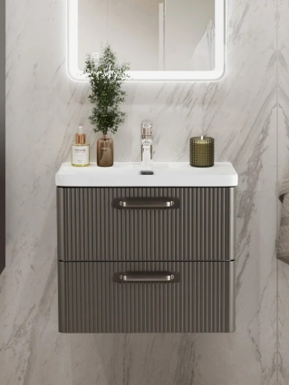 Тумба с раковиной BelBagno Due 60 ручки матовый атласный никель, оружейная сталь, подвесная, с ящиками