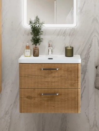 Тумба с раковиной BelBagno Due 60 ручки матовый атласный никель, rovere nature, подвесная, с ящиками