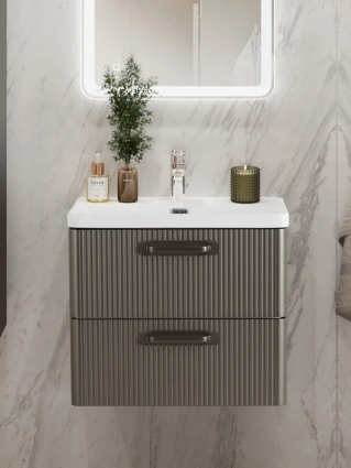 Тумба с раковиной BelBagno Due 50 ручки матовый темный никель, оружейная сталь, подвесная, с ящиками