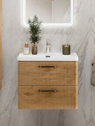 Тумба с раковиной BelBagno Due 50 ручки матовый темный никель, rovere nature, подвесная, с ящиками