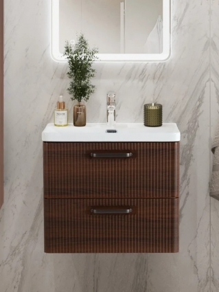 Тумба с раковиной BelBagno Due 50 ручки матовый темный никель, noce, подвесная, с ящиками