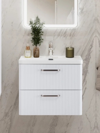 Тумба с раковиной BelBagno Due 50 ручки матовый атласный никель, bianco lucido, подвесная, глянцевая