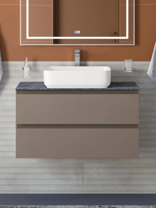 Тумба с раковиной BelBagno Kraft 90 подвесная, матовая бежевая, столешница kep-90-grn, раковина BB1304, с ящиками