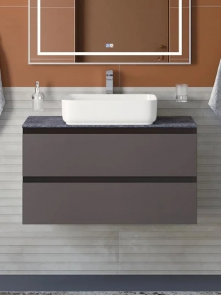 Тумба с раковиной BelBagno Kraft 80 подвесная, матовая темно-серая, столешница kep-80-grn, раковина BB1304, с ящиками