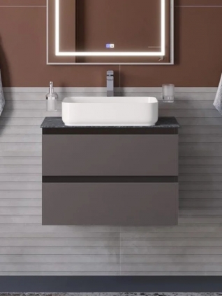 Тумба с раковиной BelBagno Kraft 60 подвесная, матовая темно-серая, столешница kep-60-grn, раковина BB1304, с ящиками
