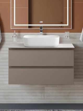 Тумба под раковину со столешницей BelBagno Kraft 90 подвесная, матовая бежевая, столешница kep-90-bo, с ящиками